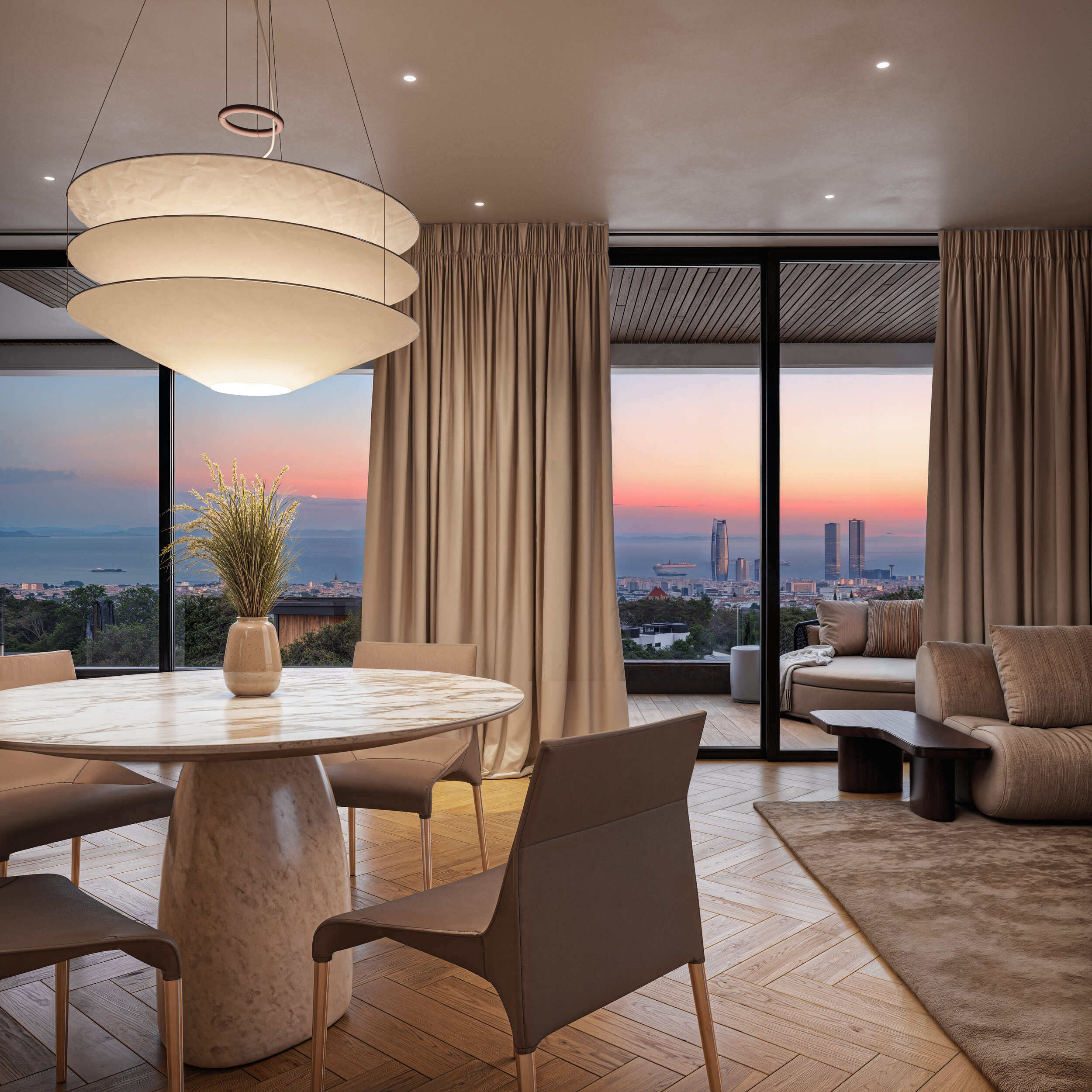 Apartment Living Area Close up, wood ceiling, Imperio Skyline, Imperio